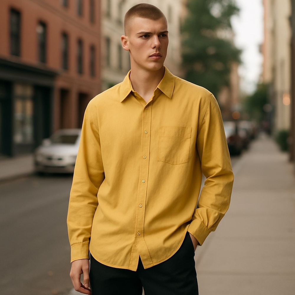 Sz XXL Leonardo Mustard Yellow Button Up Dress Shirt $120 MSRP